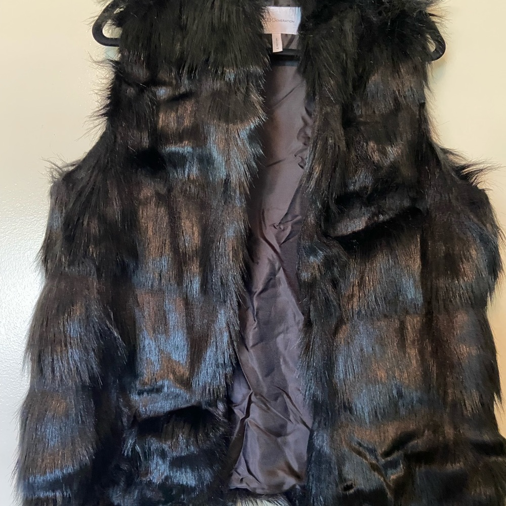 BCBG black fur vest